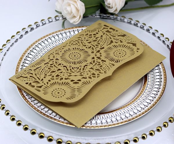 

50pcs fancy hollow out laser and vintage style invitation card greeting card customize business with rsvp party supplies