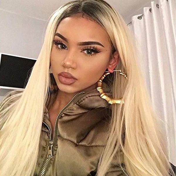 

blonde lace front wigs 13x4 preplucked brazilian remy straight honey blonde 613 human hair wig for black women, Black;brown