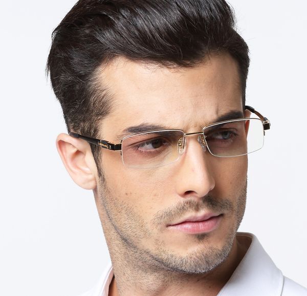 All'ingrosso-occhiali in titanio montatura da uomo quadrati semi-senza montatura argento oro nero occhiali da pistola Gafas miopia oculos de grau masculino