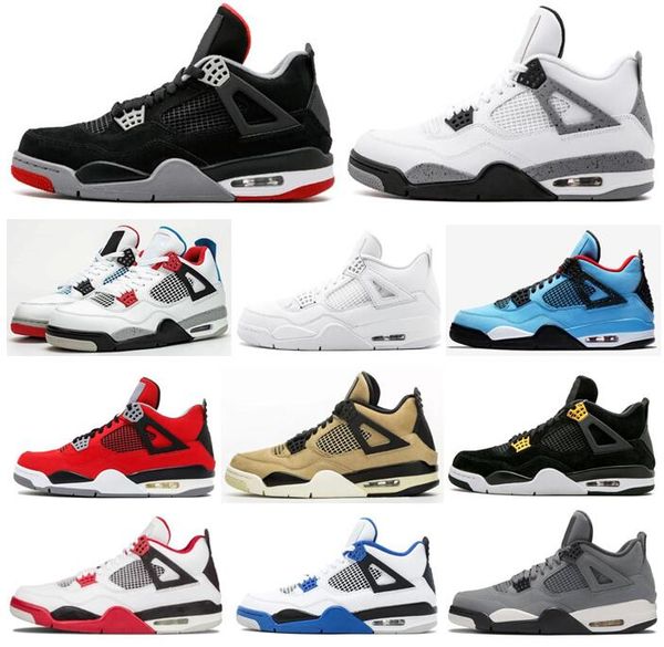 

4 new bred what the travis scotts white cement pure money basketball shoes men 4s royalty toro bravo sneakers with box