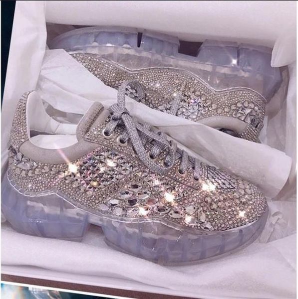 

olomm 2019 spring new crystal rhinestone women sneakers platform casual shoes silver bling female footwear, Black