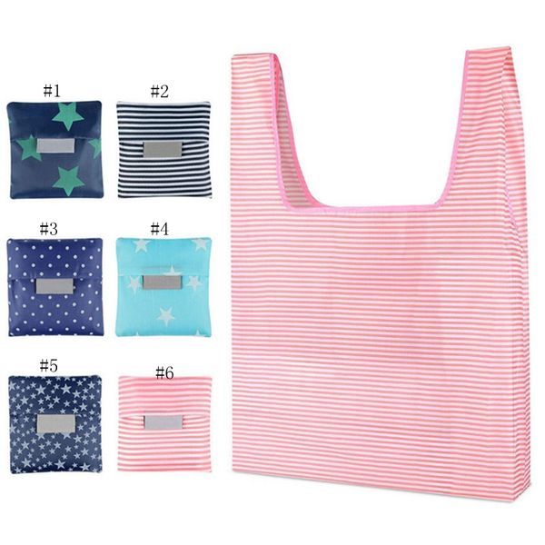 

grocery bags shopping bags reusable shopping tote pouch large capacity handbags folding storage bag dots stars solid 19 colors wzw-yw3207