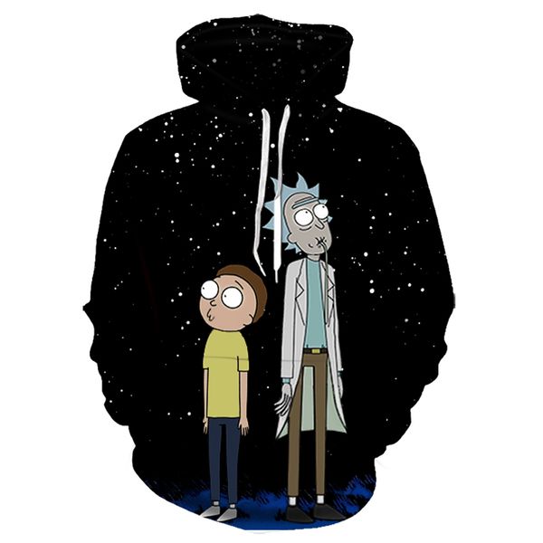 

3d hoodie funny anime [moti and rick] male/female student youth hoodie long sleeve sweatshirt casual asian size s ing, Black