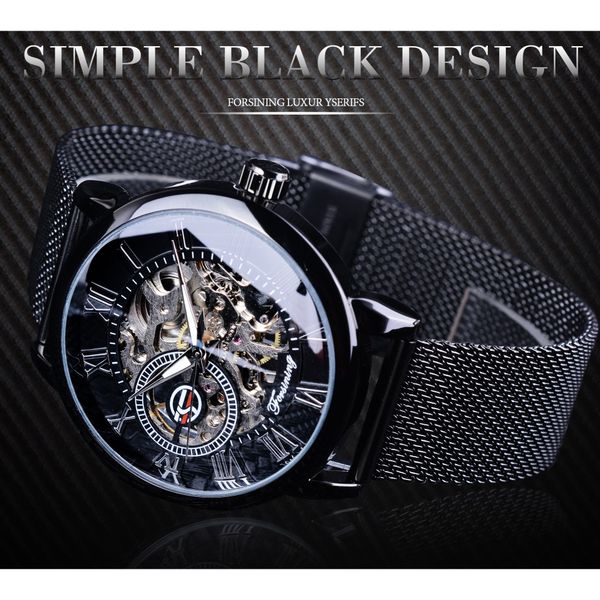 

luminous design fashion luxury sport mechanical mesh men hands transparent skeleton bracelet for retro watch brand forsining ifvhx, Slivery;brown
