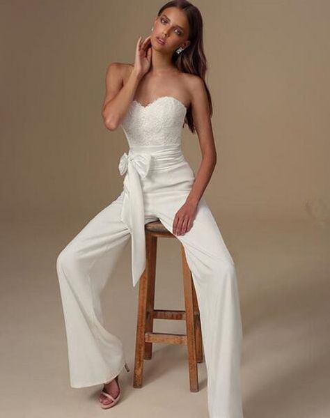 

2019 african elegant jumpsuits Wedding Dresses sweetheart Custom Made simple wedding gowns Lace Arabic Chiffon boho Bridal Party Gowns