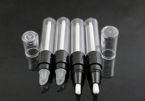 Tubo/bottiglia per lucidalabbra trasparente + nero da 4,5 ml, mini penna twist rotonda vuota, penna dial up in plastica usa e getta con punta in silicone SN3306