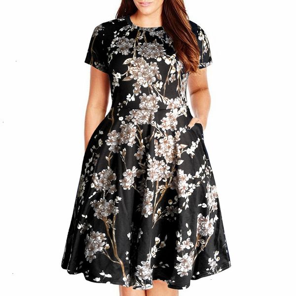 

женщины одежда дизайнер одежды женщины повседневная o образным вырезом с коротким рукавом белье 50s линия vintage print midi 8xl 9xl качели, Black;gray