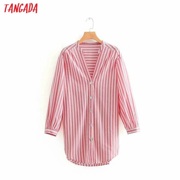 

tangada 2019 women stripe oversize blouse long sleeve v neck long shirt big size ladies streetwear casual oz203, White