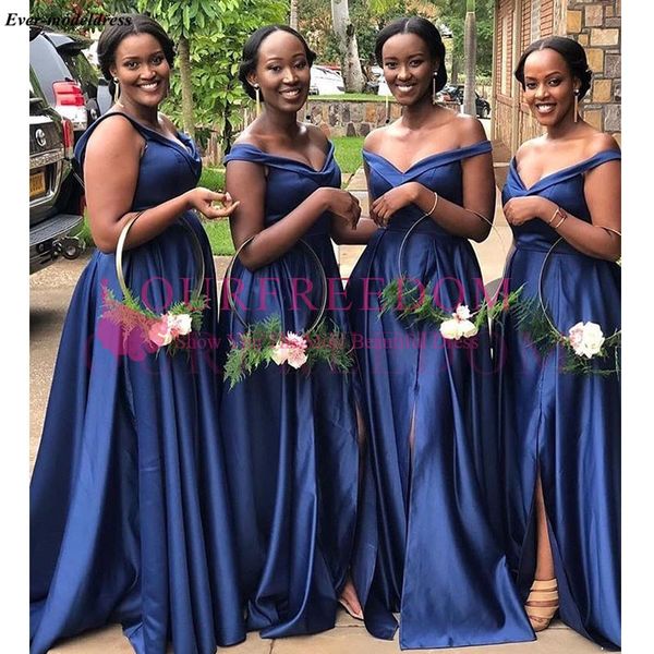2019 African Royal Blue Bridesmaid Dresses Off The Shoulder Simple