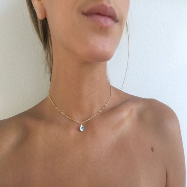 

mini evil eye necklace, delicate women charm necklace, Silver