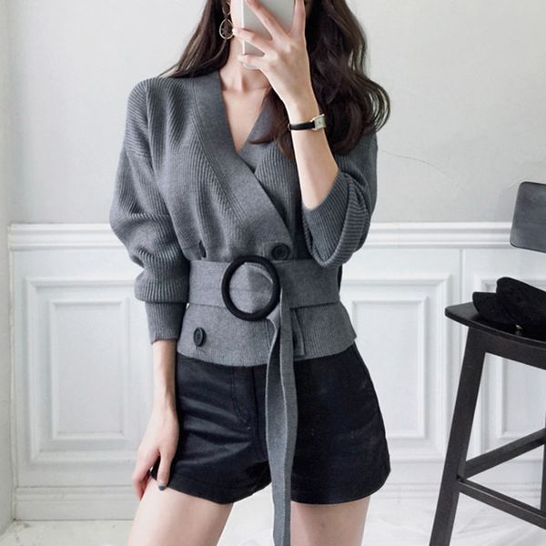 

women cardigans fashion sweater autumn v neck bandage knitted sweaters batwing long sleeve solid ladies jumper pull femme