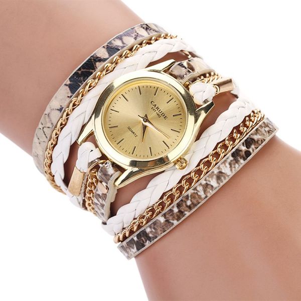 

leopard print lady's bracelet watches multilayer strap leopard band bracelet quartz braided winding wrap wristwatch, Slivery;brown