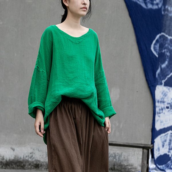 

women's t-shirt johnature women cotton linen t-shirts green spring loose original female clothing 2021 plus size patchwork vintage, White