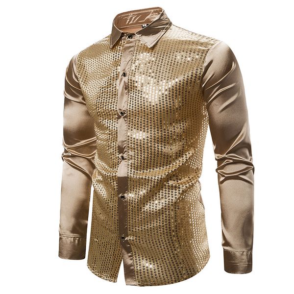 

nightclub party fashion sequin men shirt stage costume gold silver black color casual shirts for man drop shipping, White;black