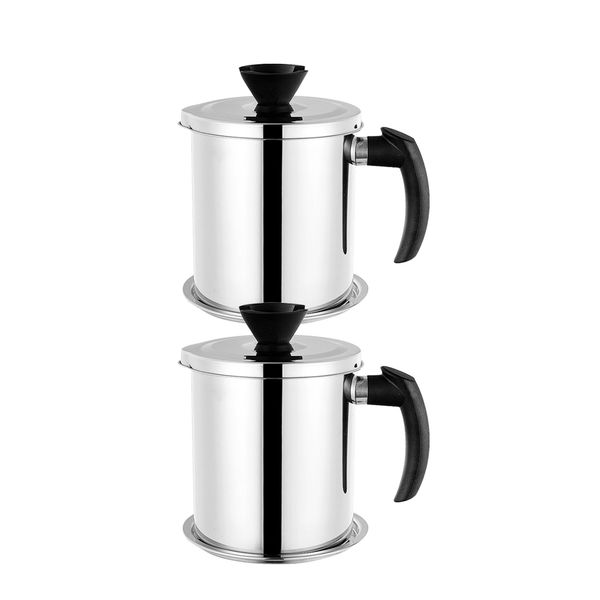 

2pcs 2.3l stainless steel bacon grease container with strainer /frying cooking oil pot