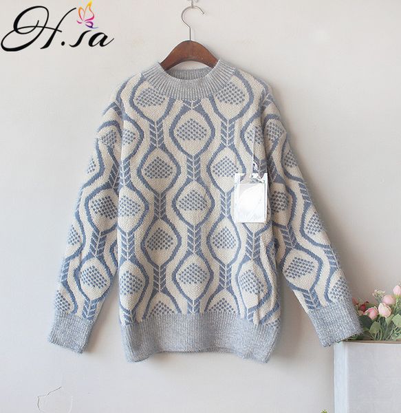 

h.sa woman sweater pullovers long sleeve knitted jumpers 2018 spring casual knitwear geometric loose turtleneck sweater femme, White;black