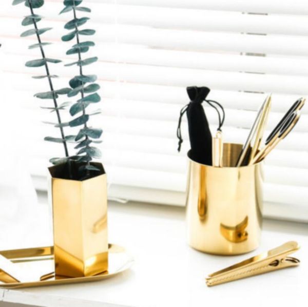 

латунь золото ваза 400мл nordic стиль многоцелевой карандаш пот держатель чашки содержит цилиндр из нержавеющей стали ручка держатель для ст