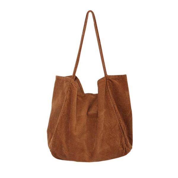 

soft foldable thin strap large capacity corduroy reusable solid women shoulder bag beach vintage shopping fashion casual ladies