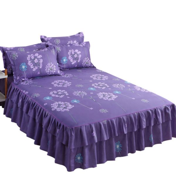 

fashion 3pcs set bedding bed skirt +2pc pillowcases wedding bedspread bed sheet mattress cover full twin queen king size bedsheets