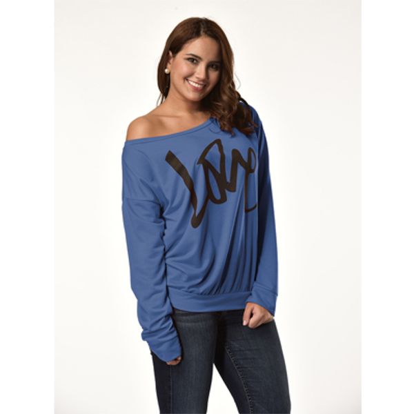 

women letter printed long-sleeve hoodies fashion ladies loose casual sweater leaking shoulders blouse perfect for streetwear, Black