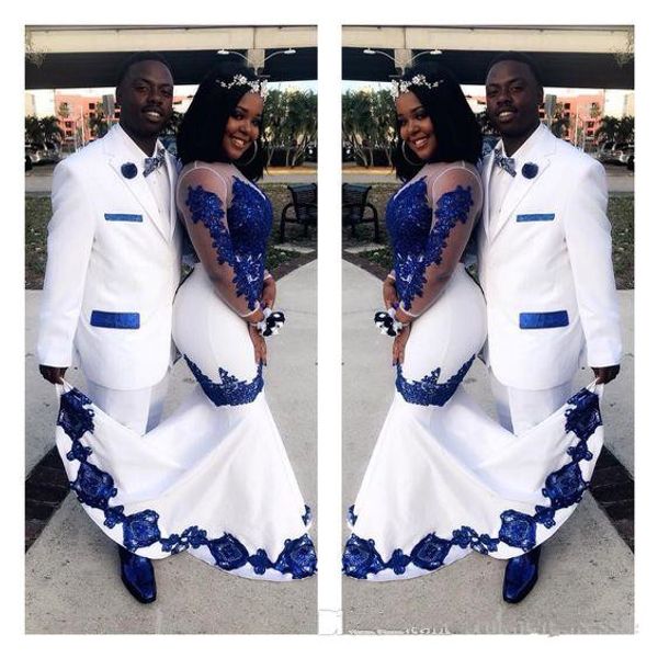 White And Royal Blue Mermaid Prom Dresses 2020 Hot Selling Custom