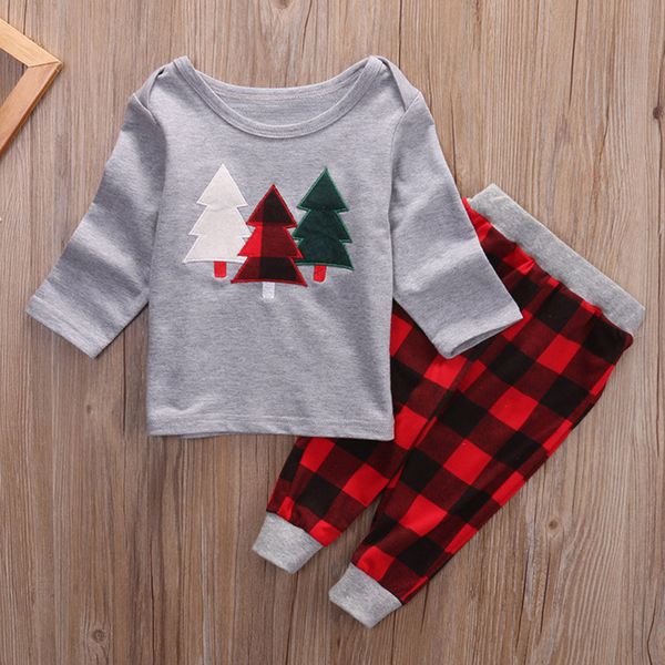 

christmas outfit for children autumn toddler boy clothes xmas kids boys clothes set long sleeve plaid pants boys sets 2019, White
