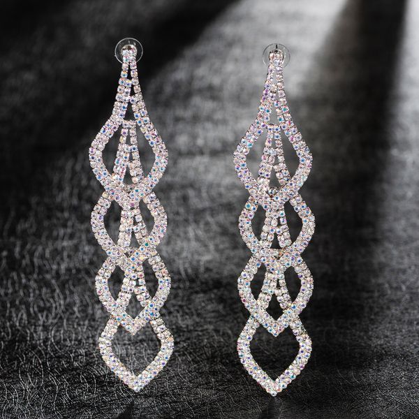 

nightclub exaggeration long fund will earrings temperament bride earring tassels personality rhinestone eardrop, Golden