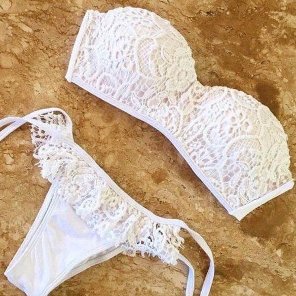 

new arrival bikini 1 set women's bikini set bra lace concise swimwear straps white swimsuit push-up swimwear swimsuits