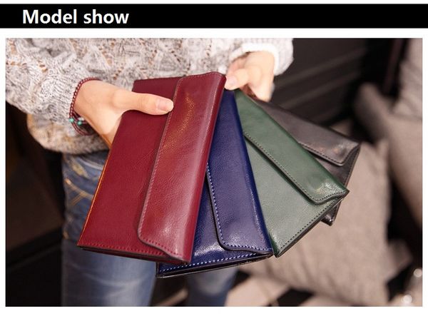 

brand genuine leather women wallet long thin purse cowhide multiple cards holder clutch bag fashion standard wallet, Red;black