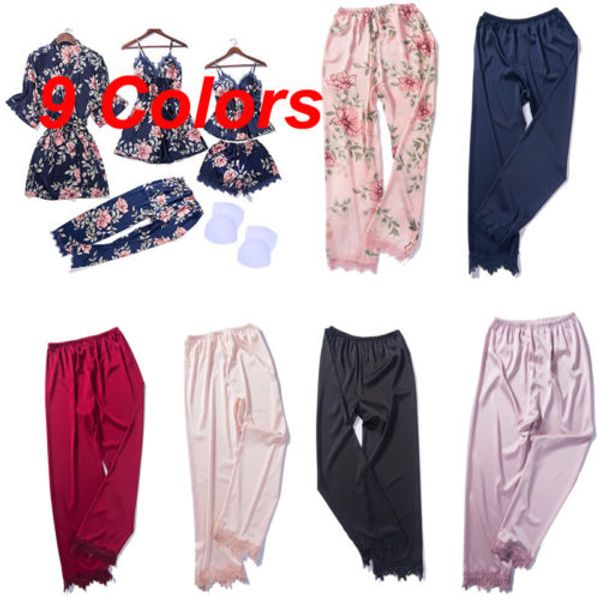 

2019 new women silk satin pajamas sleepwear nightwear loungewear homewear long pants, Black;red