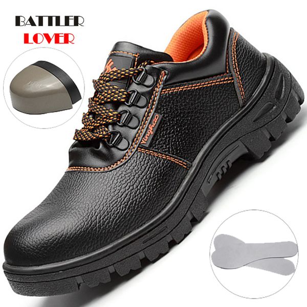 

mens steel toe work safety boots anti-smashing anti-slip steel puncture proof construction classical men work shoes botas, Black