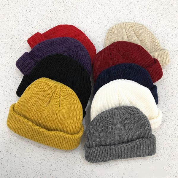 

knit cap solid color autumn winter hat men short head cap outdoor warm melon street head woman