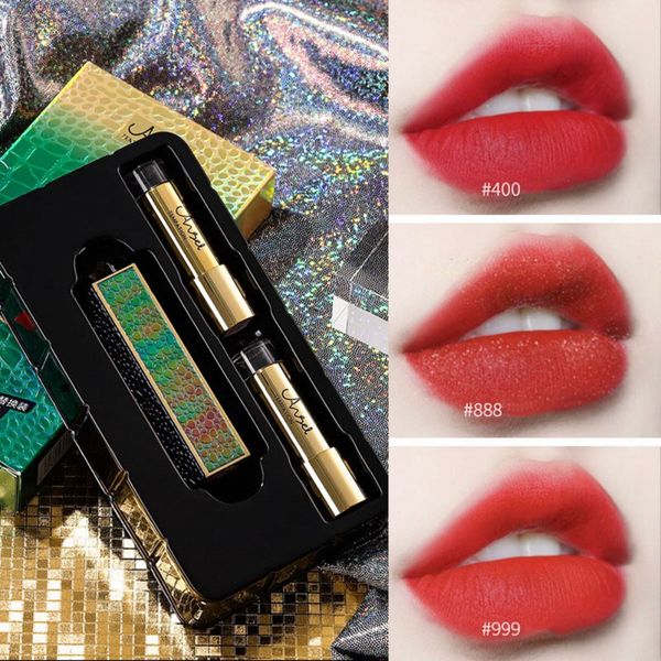 

3pcs flash lipstick set moisturizing waterproof non-stick cup long-lasting dyeing engraved matte lipstick set
