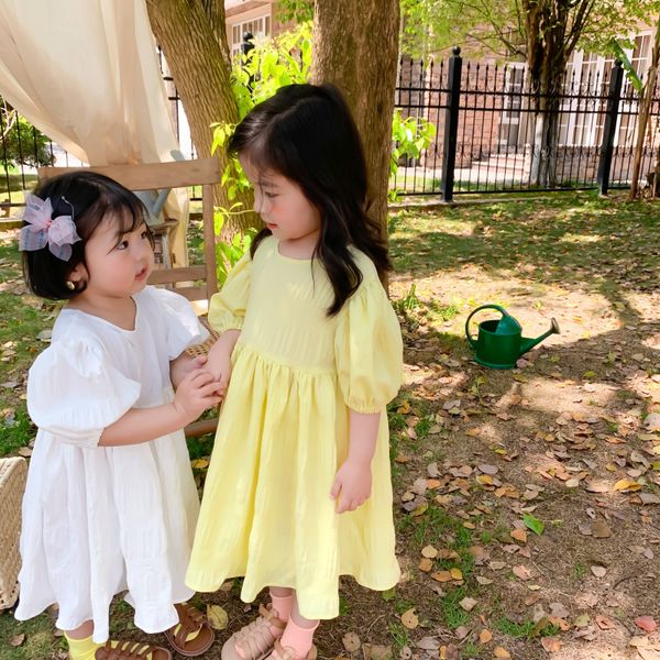 

2020 summer new arrival girls fashion cotton dress kids princess puff sleeve dress, Red;yellow