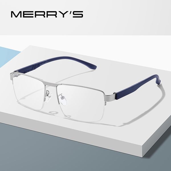 

merrys design men titanium alloy glasses frame male square ultralight eye myopia prescription eyeglasses tr90 legs s2023, Silver