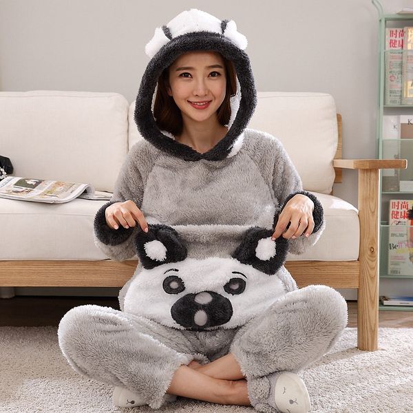 

jinuo new arrival cute cartoon bear women winter plush pajama sets young ladies sweet lovely soft home wear sleepwear, Blue;gray