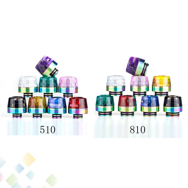 

810 510 Drip Tip Mushroom Shape Rainbow SS base and Colorful Snake skin Epoxy Resin High quality Mouthpiece DHL Free