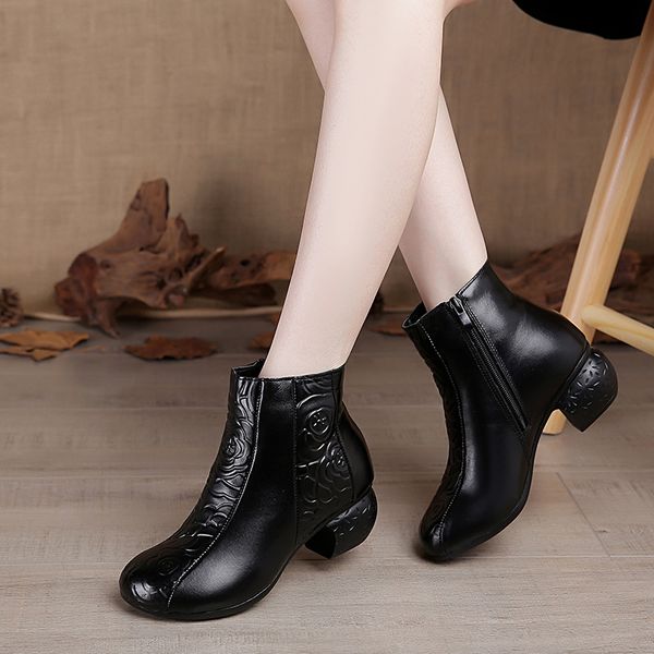 

round toe rock shoes woman women's rubber boots leather booties winter footwear boots-women clogs platform zipper rain med, Black