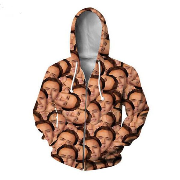 

zipper толстовки гигантский взорван лицо николаса кейджа 3d печати zip-up толстовки толстовка мужчины / женщины harajuku нарядах tops, Black;brown