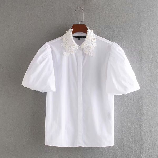 

2020 весна лето нового хлопок белого крючок поплин zaraing женщин блузки рубашки vadiming sheining женская белая рубашка топы cdc9692, White