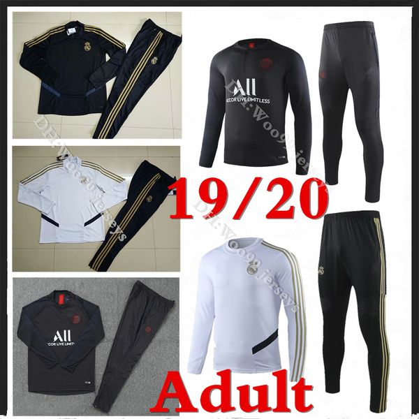 

s-3xl real madrid paris soccer kit tracksuit chandal maillot de foot tracksuit 19/20 real madrid training suit madrid sportswear, Black