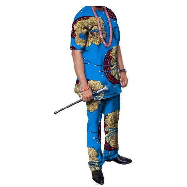 

2019 лето африканский mens pant set традиционные топ и брюки set dashiki african wax печати одежда плюс размер брючный костюм wy324, Gray