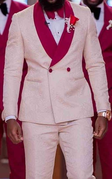 

groomsmen dark ivory pattern groom tuxedos shawl pink lapel men suits 2 pieces wedding man ( jacket+pants+tie ) c589, White;black