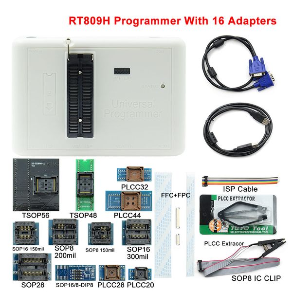 

rt809h emmc-nand flash programmer +16 adapters +tsop56 tsop48 sop8 tsop28 adapter+ sop8 test clip with cabels emmc-nand