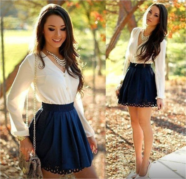 

Summer Women Sexy Lace Print Long Sleeve Cotton Casual Party Evening V-Neck Short Mini Dress