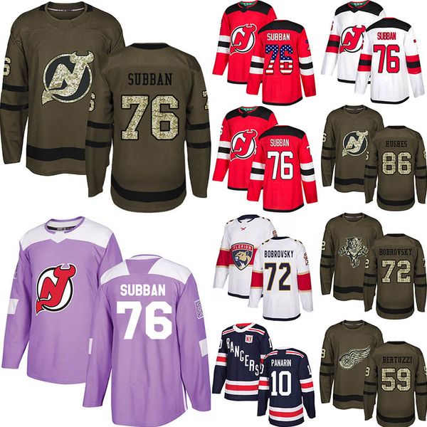 

72 Bobrovsky 59 Bertuzzi 76 Subban 86 Hughes 10 Panarin Mens Green Purple Red Stitched Jersey