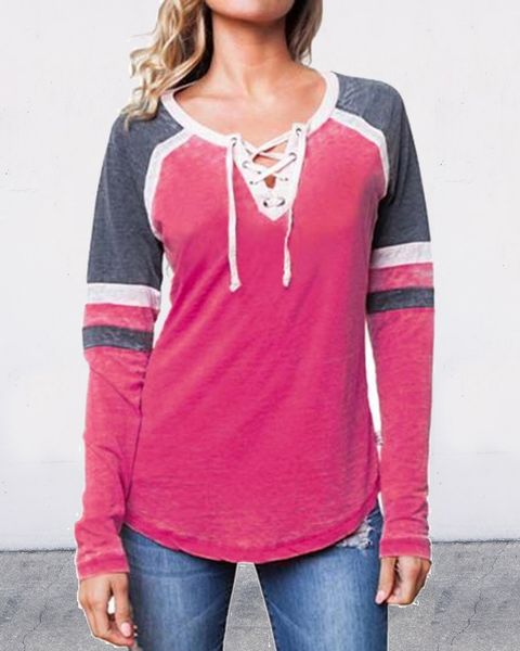 

women's clothing stitching cross front v neck casual long sleeve shirt, White