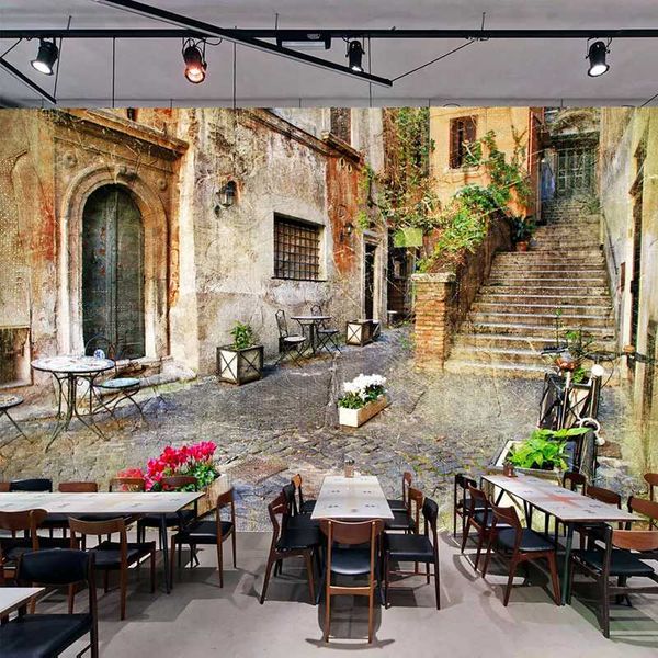 

drop shipping custom any size wall murals 3d european style retro street view alley bar cafe background p wallpaper