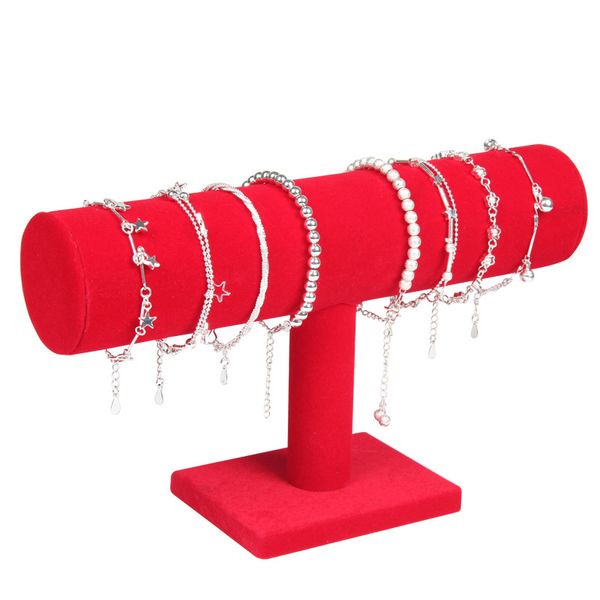 

red velvet bracelet display chain watch t-bar rack jewelry display organizer hard stand holder, Black;white
