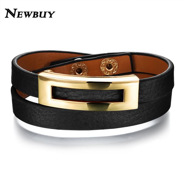 

newbuy fashion women jewelry genuine leather rope chain wrap bracelet for woman classic design three colors to choose, Golden;silver